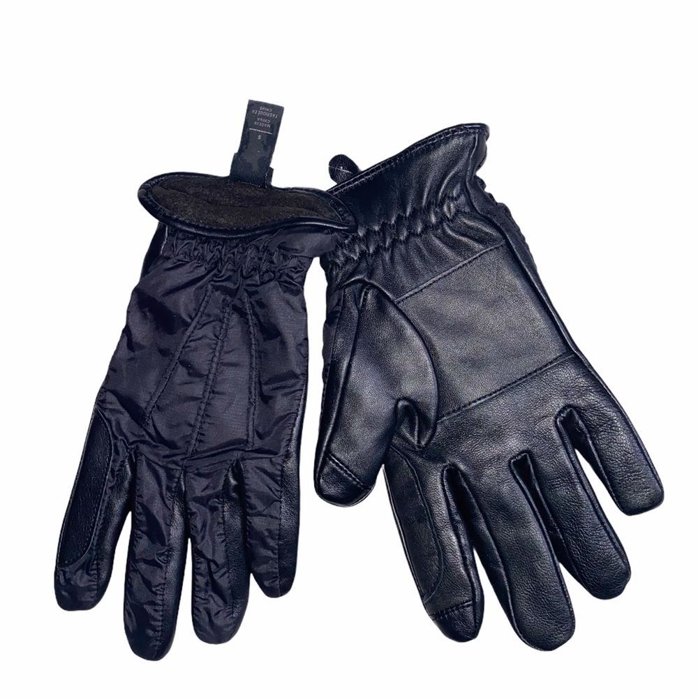 NWT 14th & Union Black Leather Gloves Small !